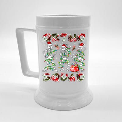 Ortho Squad Xmas Nurse Three Santa Skeletons Funny Dancing Gift Beer Stein