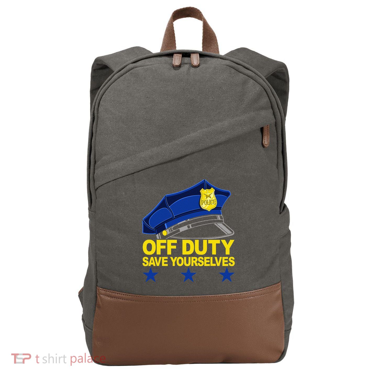 Offduty Save Yourselves Funny Police Officer Cop Cotton Canvas Backpack