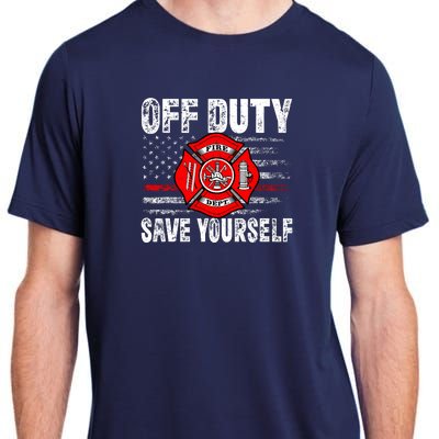 Offduty Save Yourself Firefighter Funny Retro American Flag Adult ChromaSoft Performance T-Shirt