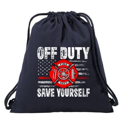 Offduty Save Yourself Firefighter Funny Retro American Flag Drawstring Bag