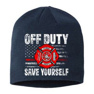 Offduty Save Yourself Firefighter Funny Retro American Flag Sustainable Beanie