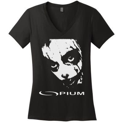 Opium Text 00pium Rage Music Rock Rap Hip Hop Trap Rockstars Women's V-Neck T-Shirt