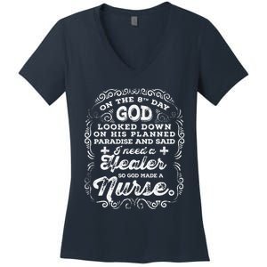 On The 8th Day God Made A Nurse, Nurses Week Cute Women's V-Neck T-Shirt