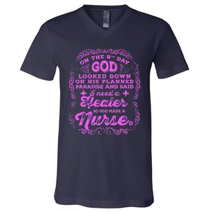 On The 8th Day God Made A Nurse, Nurses Week Funny V-Neck T-Shirt