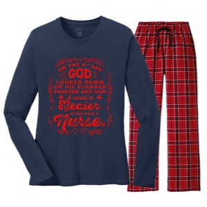 On The 8th Day God Made A Nurse, Nurses Week Women's Long Sleeve Flannel Pajama Set 