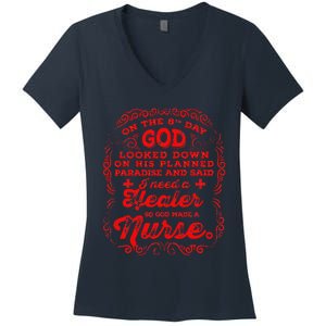 On The 8th Day God Made A Nurse, Nurses Week Women's V-Neck T-Shirt