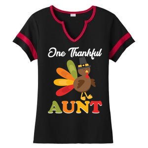 One Thankful Aunt Auntie Turkey Thanksgiving Family Cute Gift Ladies Halftime Notch Neck Tee