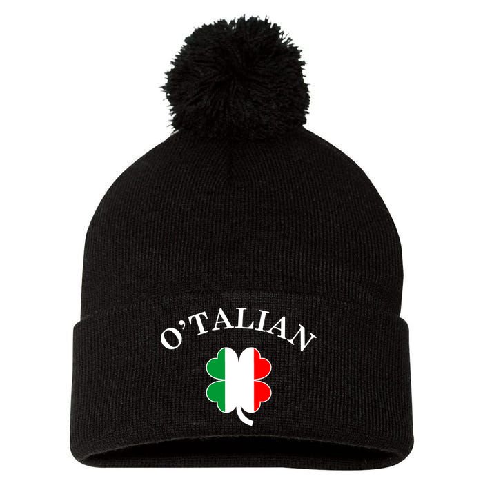 O'Talian Italian Irish Shamrock St. Patrick's Day Pom Pom 12in Knit Beanie