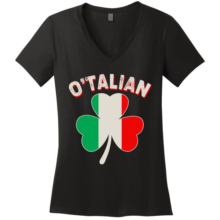 O'Talian St Patrick's Day Italian Shamrock Flag Women's V-Neck T-Shirt