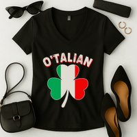 O'Talian St Patrick's Day Italian Shamrock Flag Women's V-Neck T-Shirt