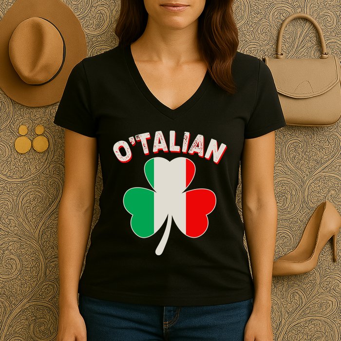 O'Talian St Patrick's Day Italian Shamrock Flag Women's V-Neck T-Shirt