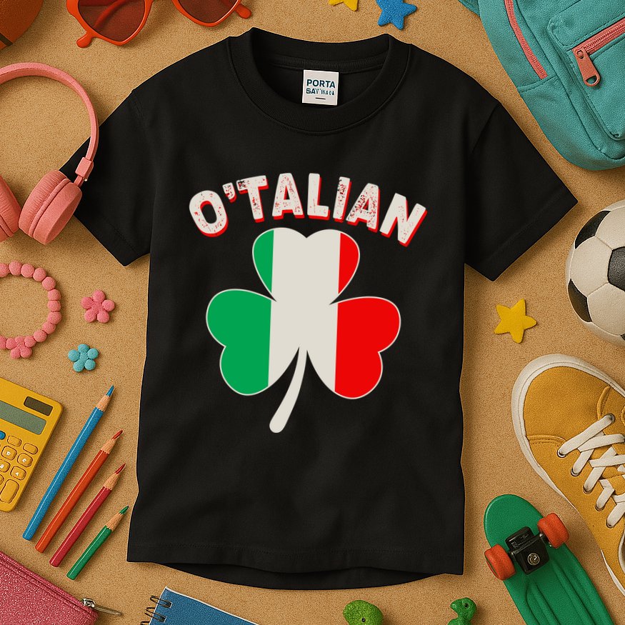 O'Talian St Patrick's Day Italian Shamrock Flag Kids T-Shirt