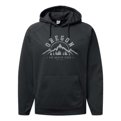 Oregon The Beaver State Est. 1859 Vintage Mountains Performance Fleece Hoodie