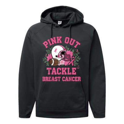 Out Tackle Breast Cancer Awareness Football Floral Performance Fleece Hoodie