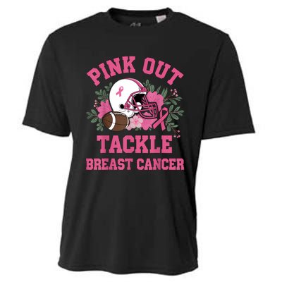 Out Tackle Breast Cancer Awareness Football Floral Cooling Performance Crew T-Shirt