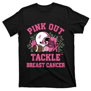 Out Tackle Breast Cancer Awareness Football Floral T-Shirt