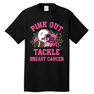 Out Tackle Breast Cancer Awareness Football Floral Tall T-Shirt