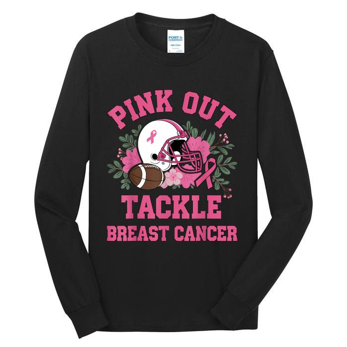 Out Tackle Breast Cancer Awareness Football Floral Tall Long Sleeve T-Shirt