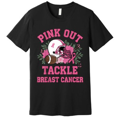 Out Tackle Breast Cancer Awareness Football Floral Premium T-Shirt