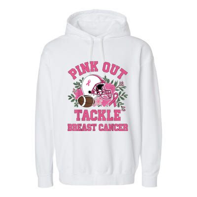 Out Tackle Breast Cancer Awareness Football Floral Garment-Dyed Fleece Hoodie