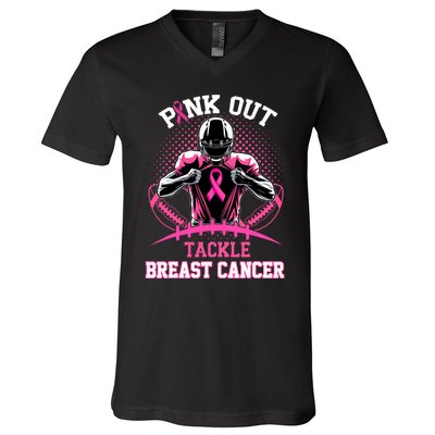 Out Tackle Breast Cancer Awareness American Football V-Neck T-Shirt