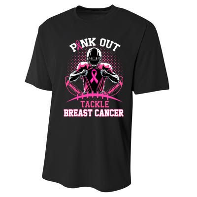 Out Tackle Breast Cancer Awareness American Football Performance Sprint T-Shirt