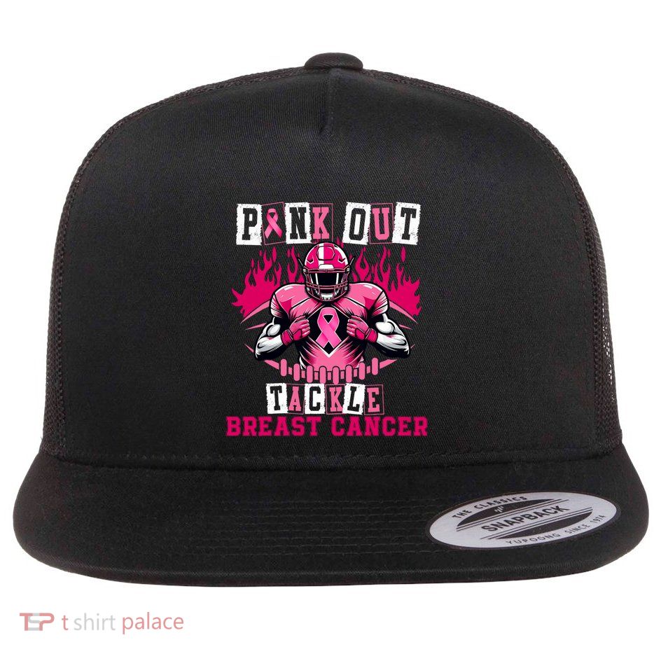 Out Tackle Breast Cancer Awareness Usa Football Mom Flat Bill Trucker Hat