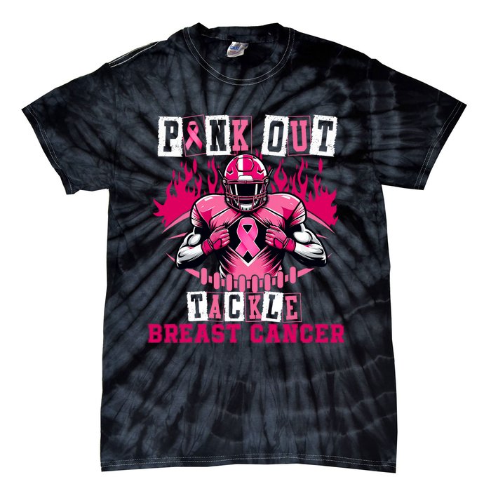 Out Tackle Breast Cancer Awareness Usa Football Mom Tie-Dye T-Shirt