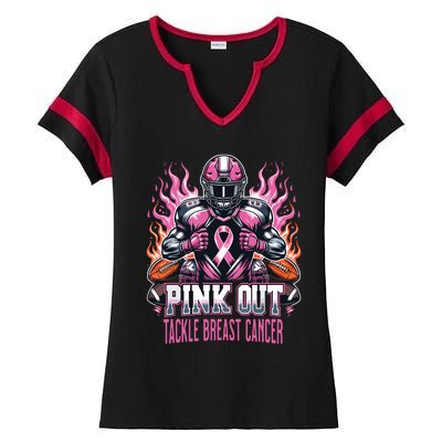 Out Tackle Breast Cancer Awareness American Football Ladies Halftime Notch Neck Tee