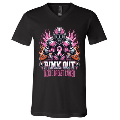 Out Tackle Breast Cancer Awareness American Football V-Neck T-Shirt