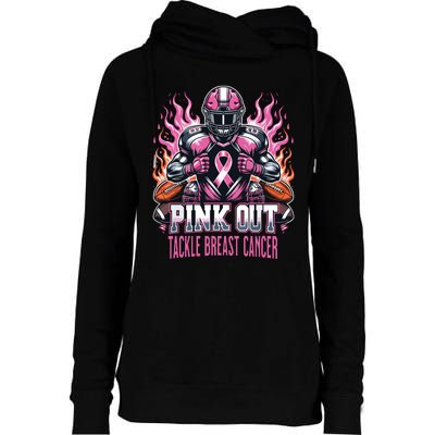 Out Tackle Breast Cancer Awareness American Football Womens Funnel Neck Pullover Hood