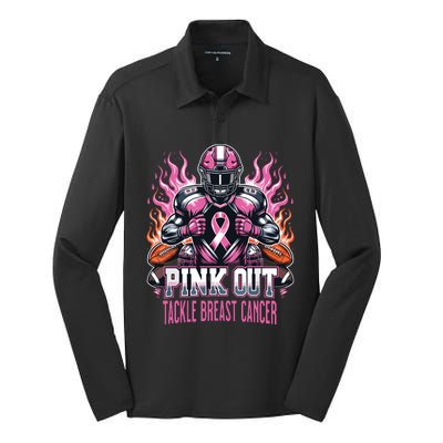 Out Tackle Breast Cancer Awareness American Football Silk Touch Performance Long Sleeve Polo