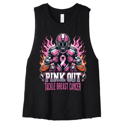 Out Tackle Breast Cancer Awareness American Football Women's Racerback Cropped Tank