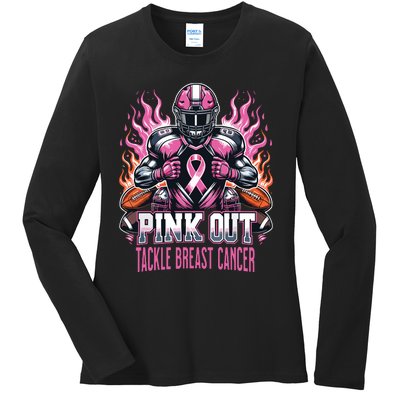 Out Tackle Breast Cancer Awareness American Football Ladies Long Sleeve Shirt