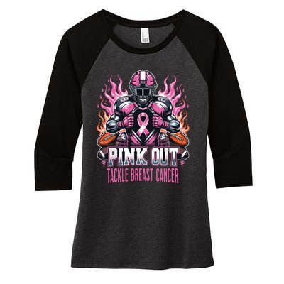 Out Tackle Breast Cancer Awareness American Football Women's Tri-Blend 3/4-Sleeve Raglan Shirt