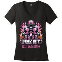 Out Tackle Breast Cancer Awareness American Football Women's V-Neck T-Shirt