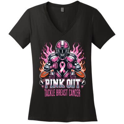 Out Tackle Breast Cancer Awareness American Football Women's V-Neck T-Shirt