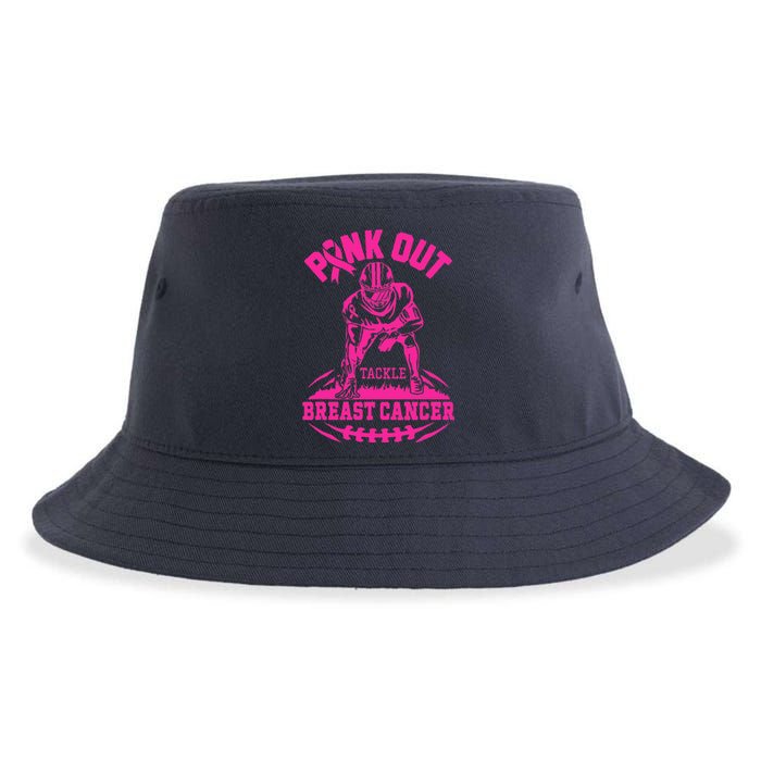 Out Tackle Breast Cancer Awareness Football Sustainable Bucket Hat