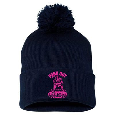 Out Tackle Breast Cancer Awareness Football Pom Pom 12in Knit Beanie