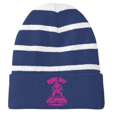 Out Tackle Breast Cancer Awareness Football Striped Beanie with Solid Band