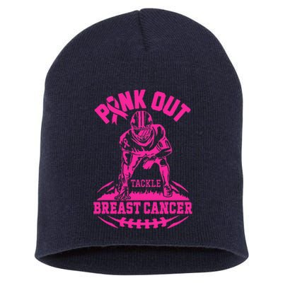 Out Tackle Breast Cancer Awareness Football Short Acrylic Beanie