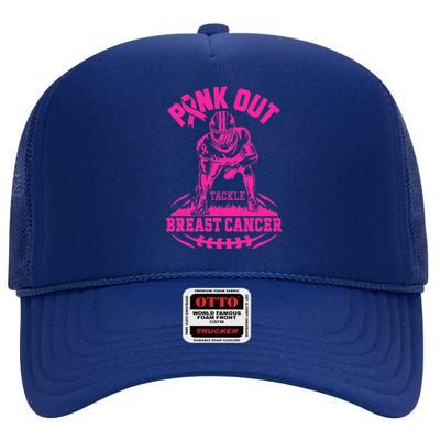 Out Tackle Breast Cancer Awareness Football High Crown Mesh Back Trucker Hat