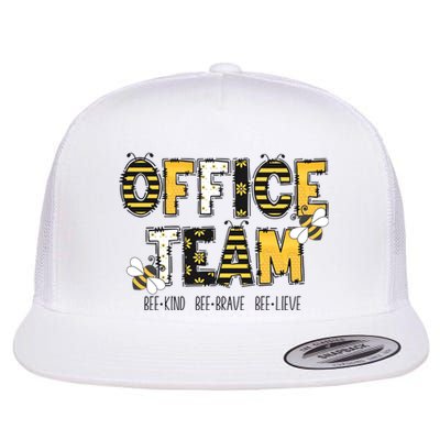 Office Team Bee Kind Brave Believe Flat Bill Trucker Hat