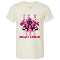 Out Tackle Breast Cancer Awareness Usa Football Mom V-Neck T-Shirt