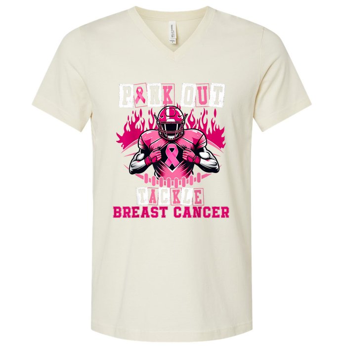 Out Tackle Breast Cancer Awareness Usa Football Mom V-Neck T-Shirt