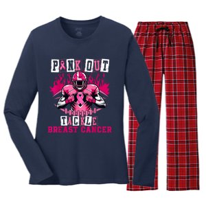 Out Tackle Breast Cancer Awareness Usa Football Mom Women's Long Sleeve Flannel Pajama Set 