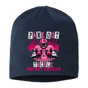 Out Tackle Breast Cancer Awareness Usa Football Mom Sustainable Beanie