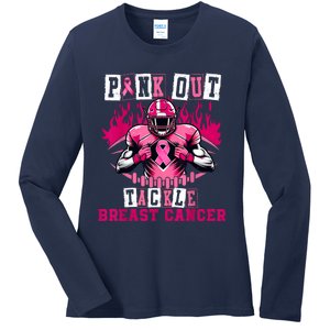 Out Tackle Breast Cancer Awareness Usa Football Mom Ladies Long Sleeve Shirt