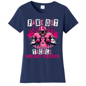 Out Tackle Breast Cancer Awareness Usa Football Mom Women's T-Shirt