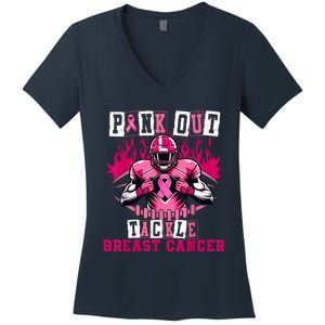 Out Tackle Breast Cancer Awareness Usa Football Mom Women's V-Neck T-Shirt